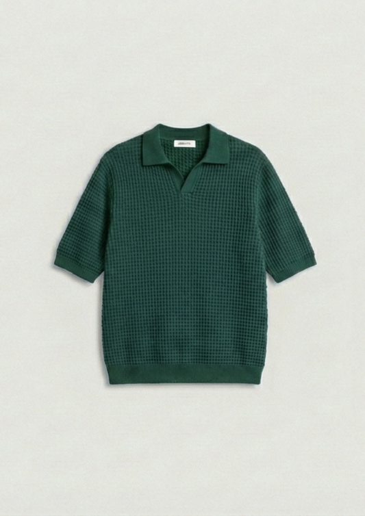 Waffle Knit Polo T-Shirt - Forest Green