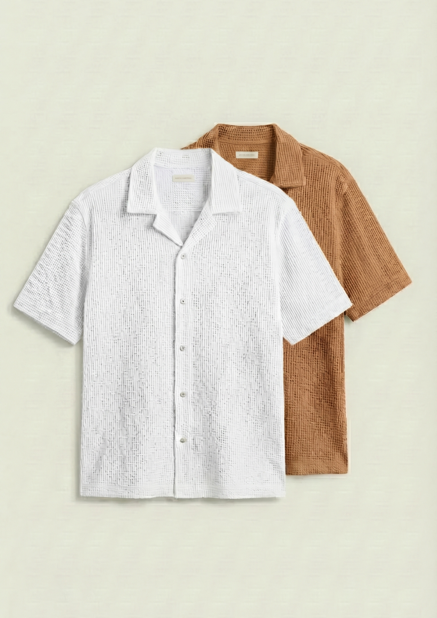Pack Of 2 Waffle Knit Cuben Collar Shirt - (White - Desert Sand)