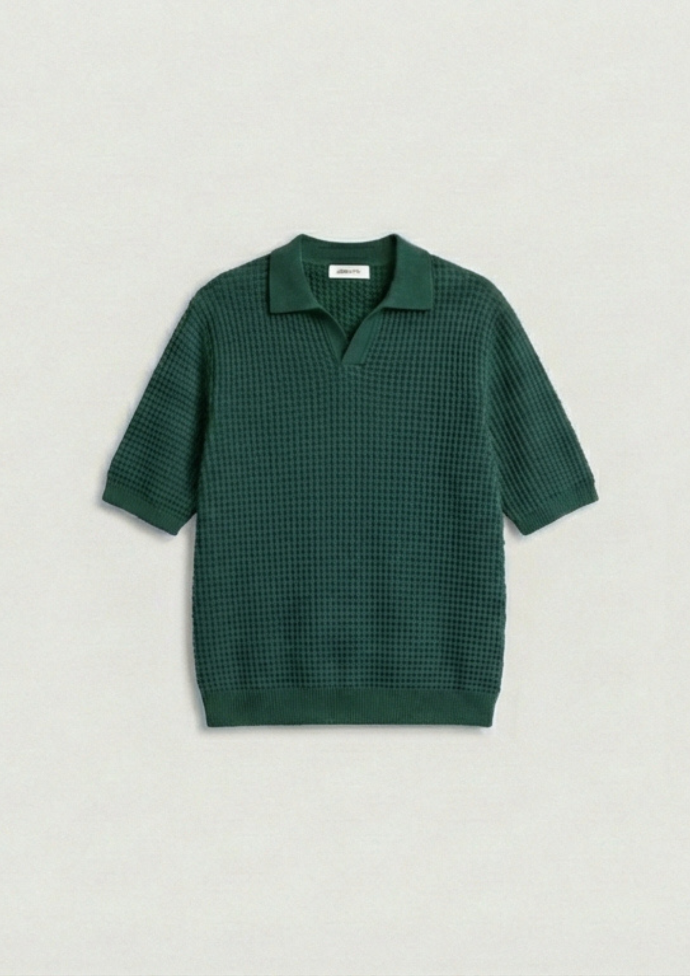 2 Piece Waffle Knit Polo T-Shirt (Cream – Dark Teal)