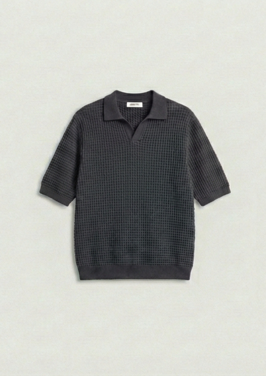 Waffle Knit Polo T-Shirt - Charcoal