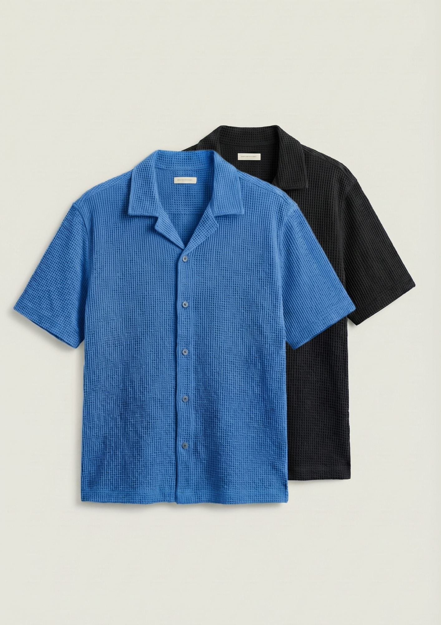 Pack Of 2 Waffle Knit Cuben Collar Shirt - (Dodger Blue – Black)