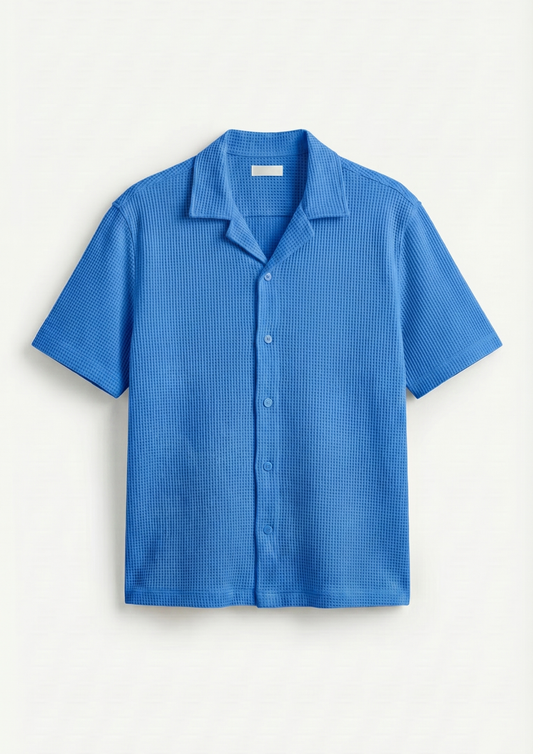 Waffle Knit Cuben Collar Shirt - Dodger blue