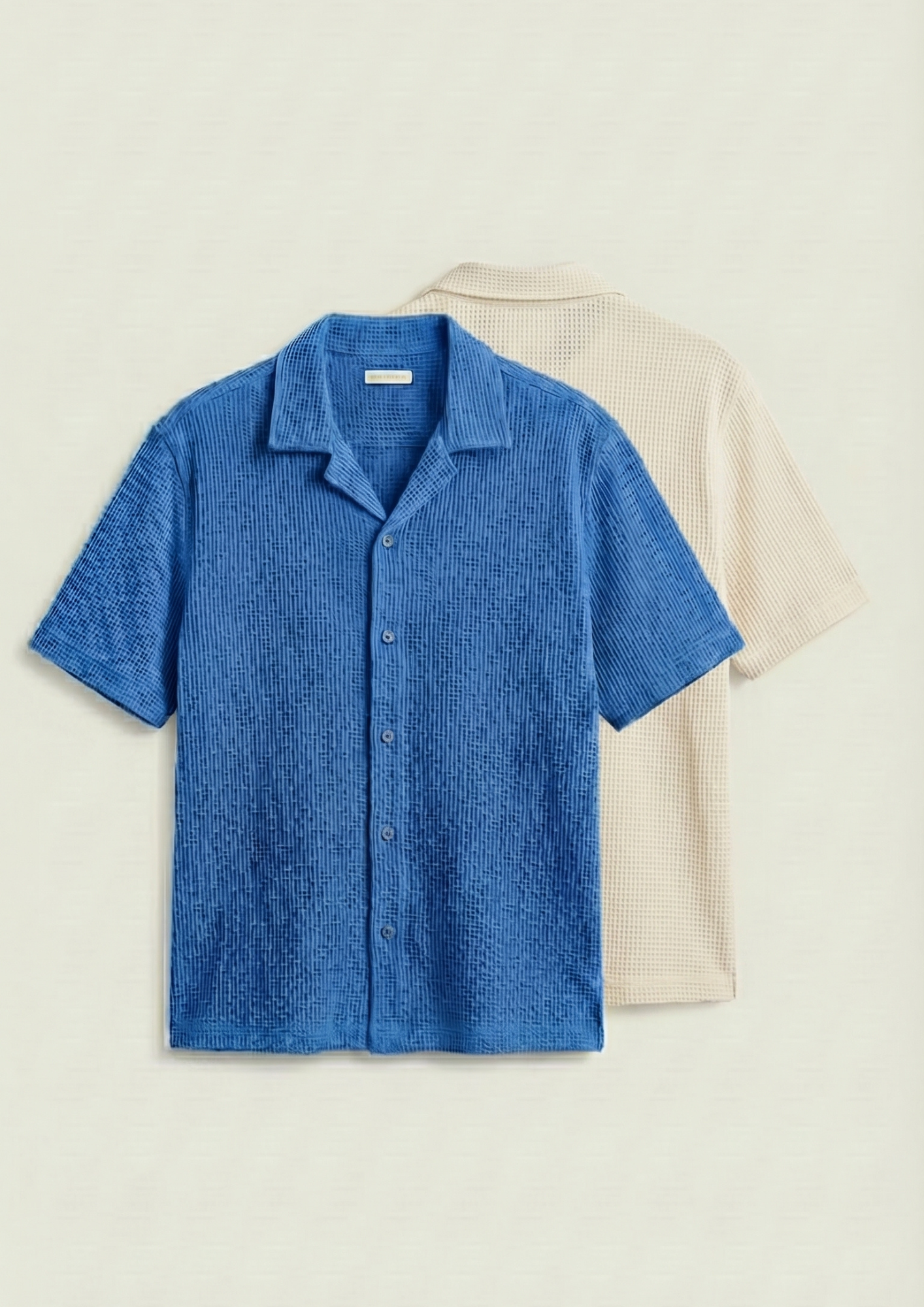 Pack Of 2 Waffle Knit Cuben Collar Shirt - (Dodger Blue – Cream)