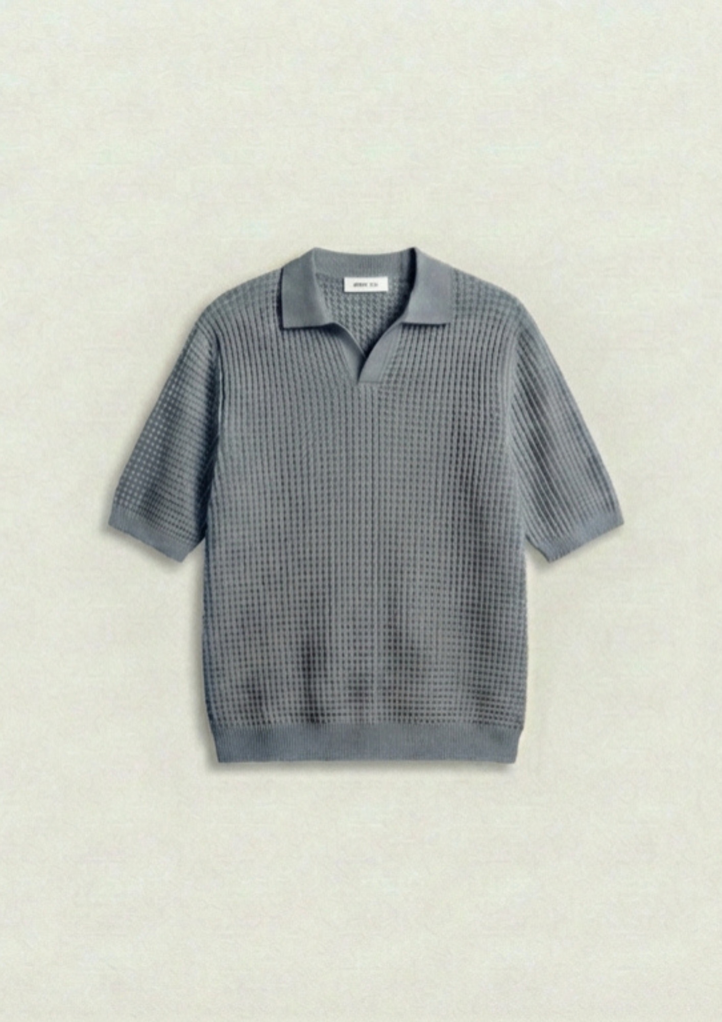 2 Piece Waffle Knit Polo T-Shirt (Cream – Steel Gray)
