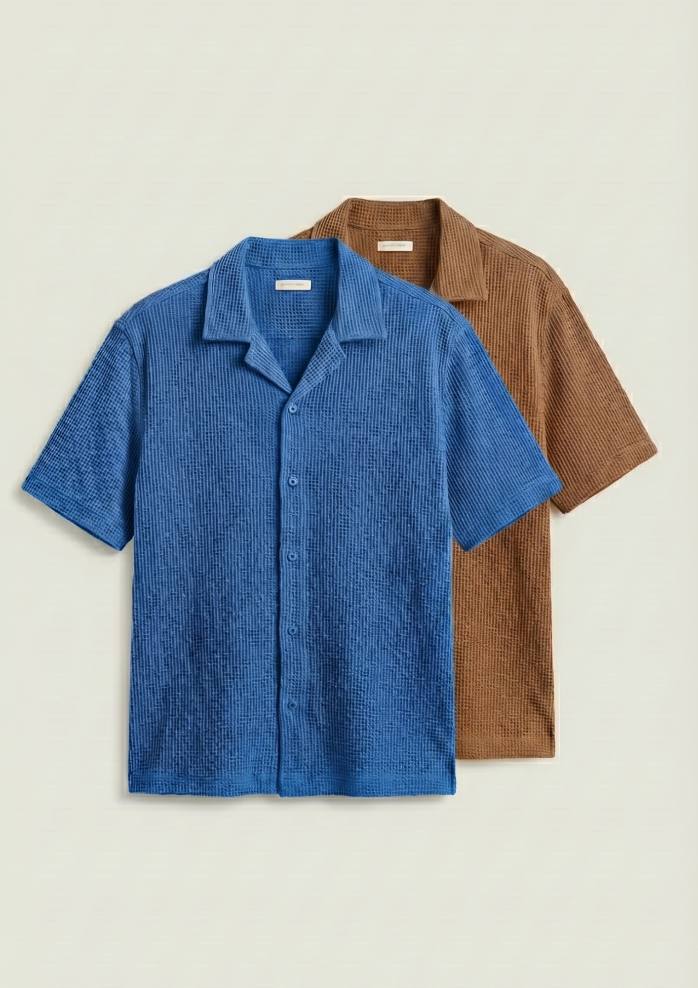 Pack Of 2 Waffle Knit Cuben Collar Shirt - (Dodger Blue – Brown)