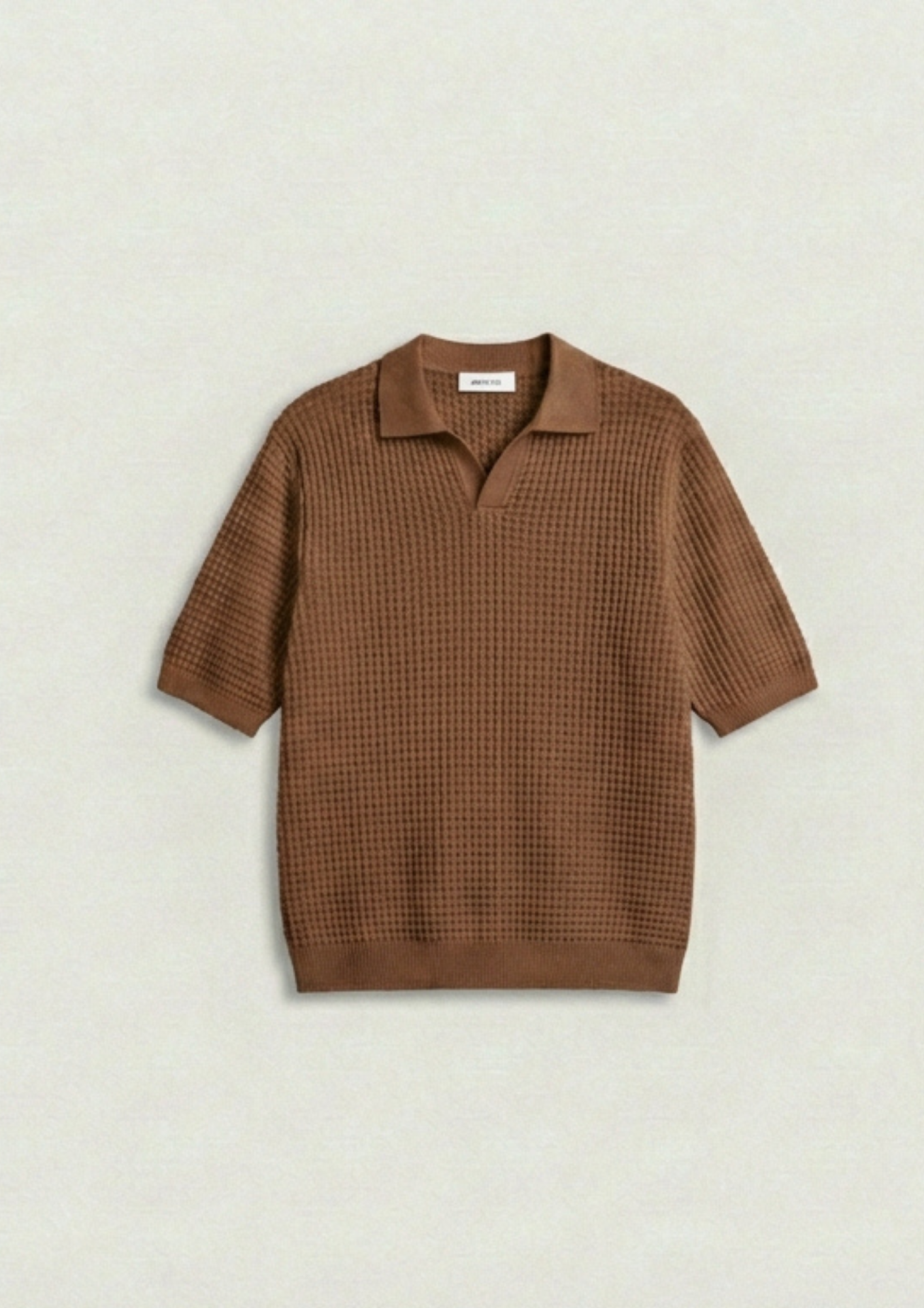 2 Piece Waffle Knit Polo T-Shirt (Brown – Red)