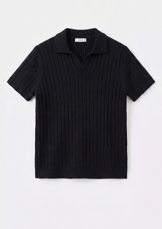 Black Premium Ribbed Knit Polo