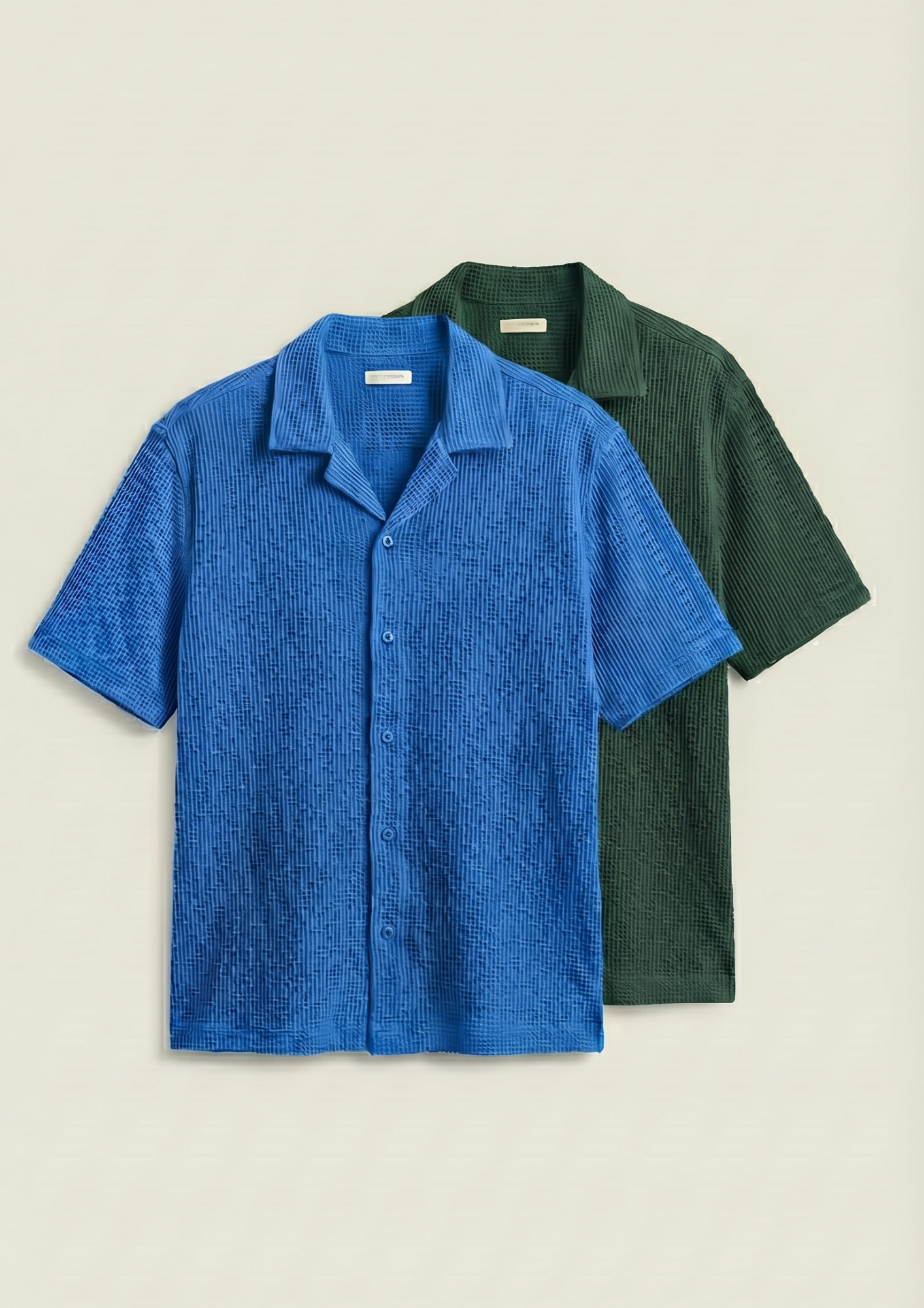 Pack Of 2 Waffle Knit Cuben Collar Shirt - (Dodger Blue – Bottle Green)
