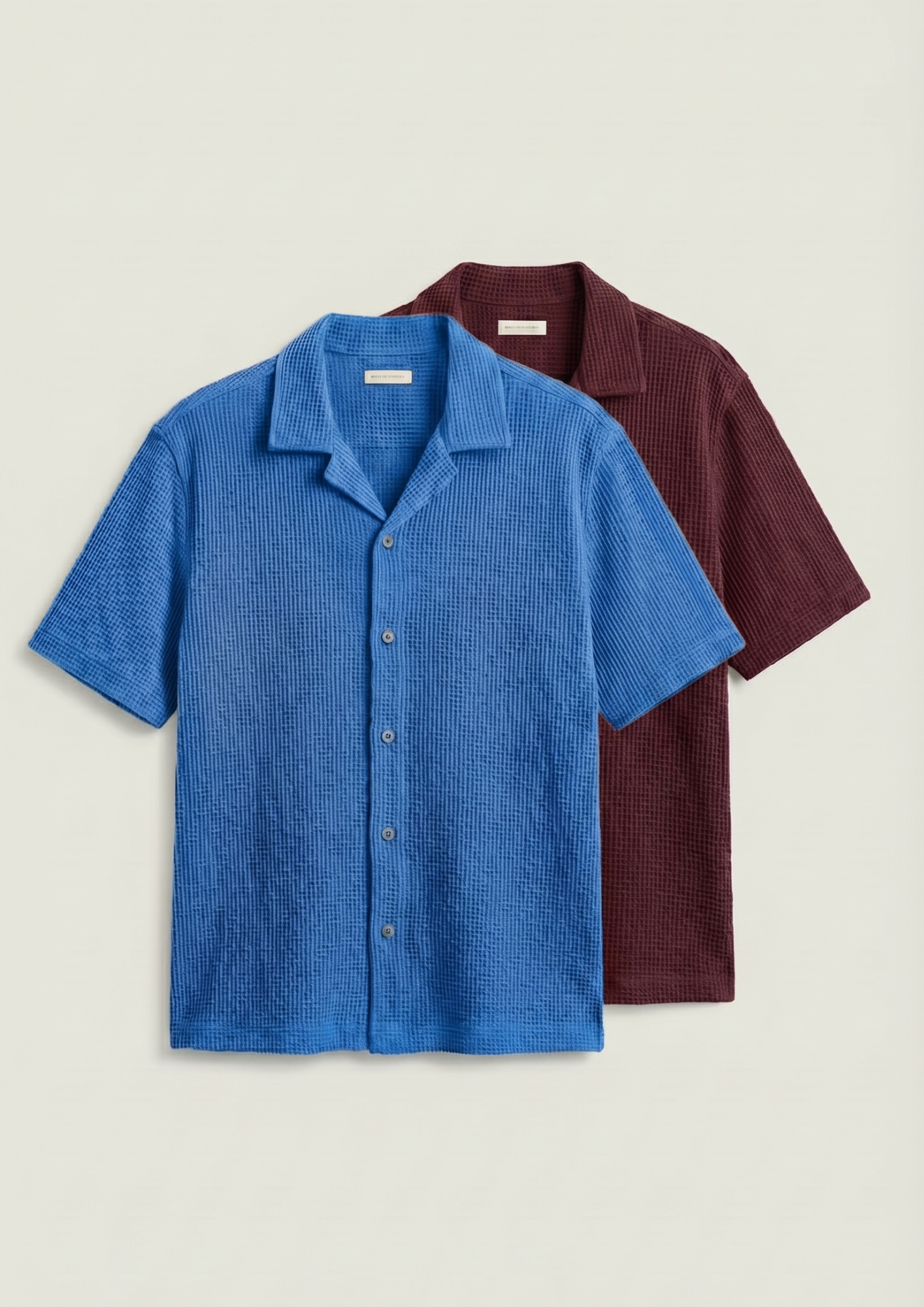 Pack Of 2 Waffle Knit Cuben Collar Shirt - (Dodger Blue – Maroon)