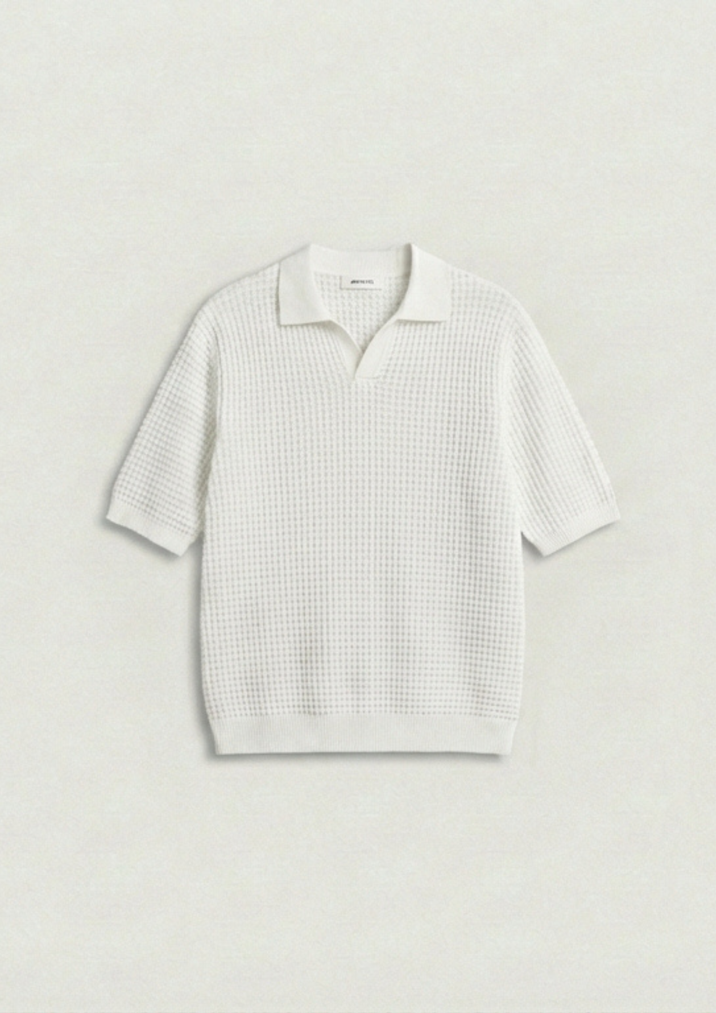 2 Piece Waffle Knit Polo T-Shirt (White – Steel Gray)