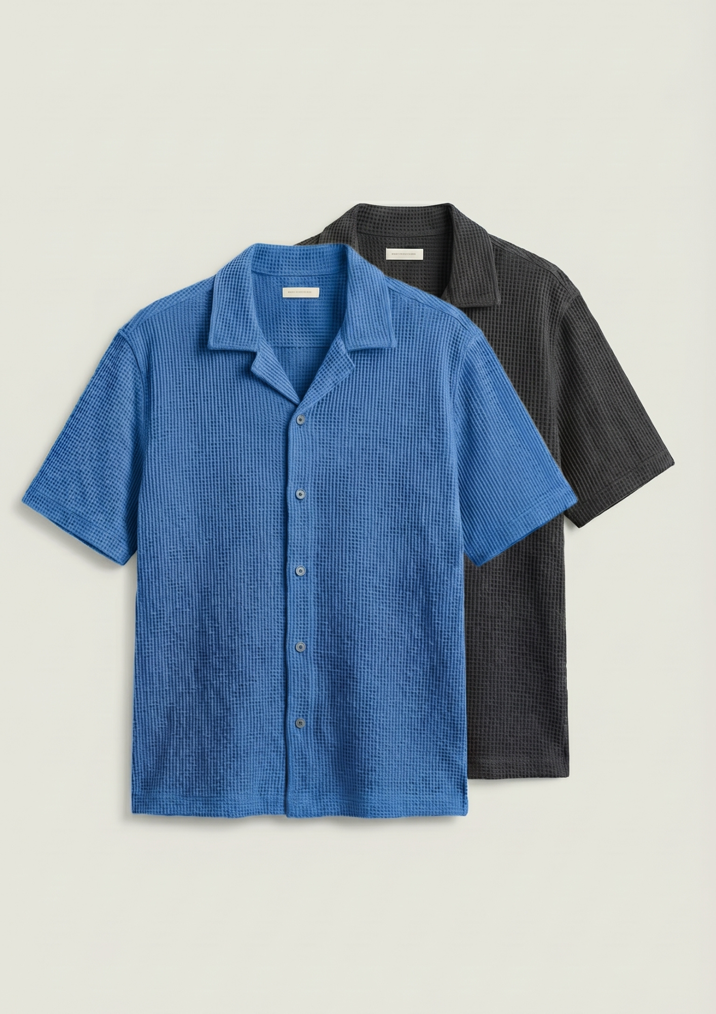 Pack Of 2 Waffle Knit Cuben Collar Shirt - (Dodger Blue – Charcoal)