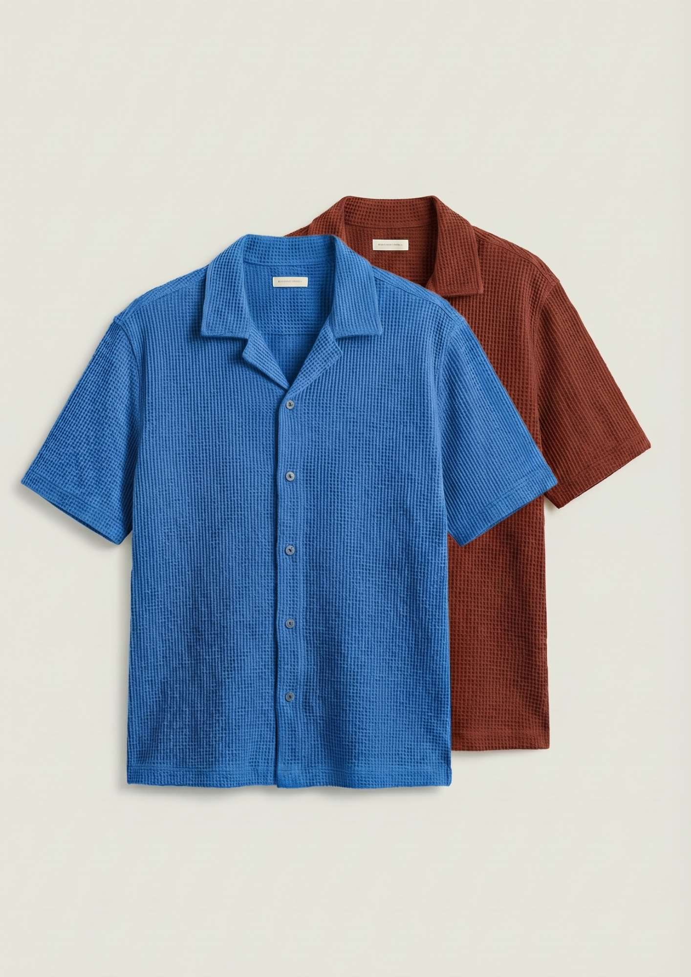 Pack Of 2 Waffle Knit Cuben Collar Shirt - (Dodger Blue – Rust)