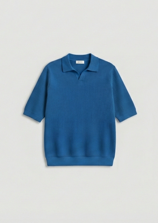Waffle Knit Polo T-Shirt - Blue