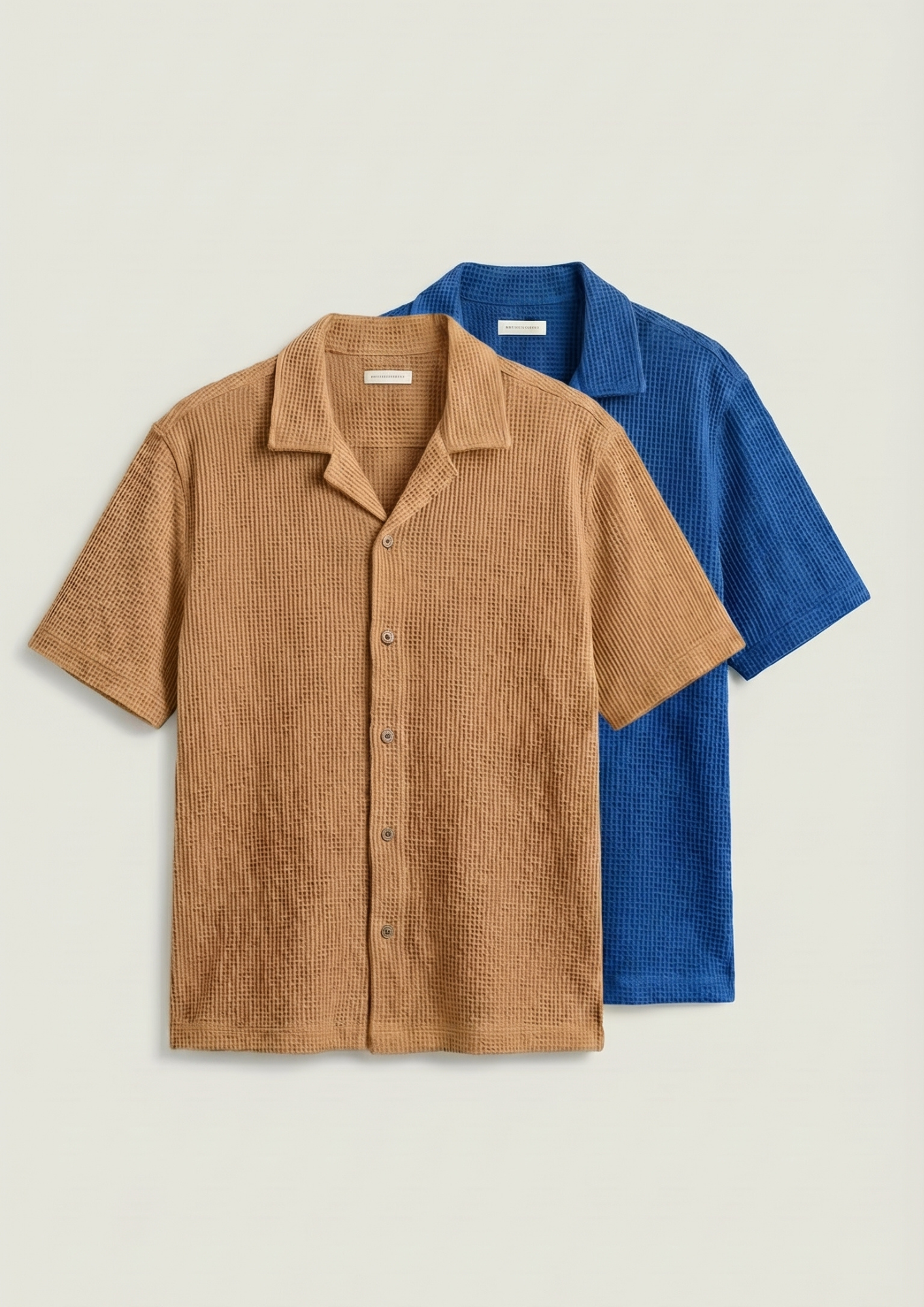 Pack Of 2 Waffle Knit Cuben Collar Shirt - (Dodger Blue – Desert Sand)