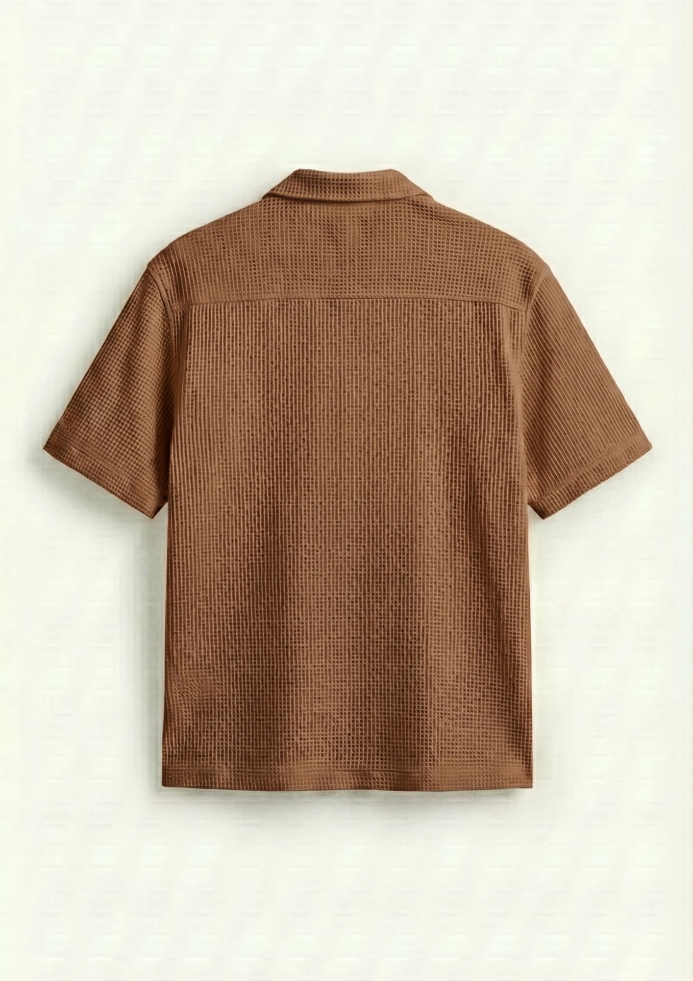 Waffle Knit Cuben Collar Shirt - brown