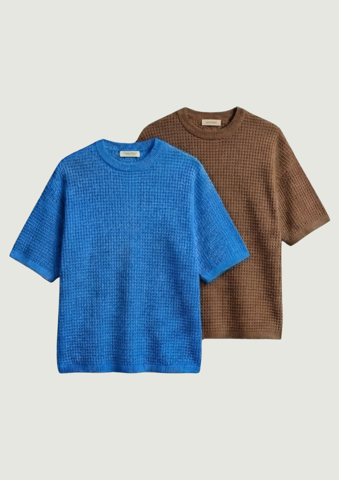 Pack of 2 – Waffle Knit Oversized Tees - (Dodger Blue – Brown)