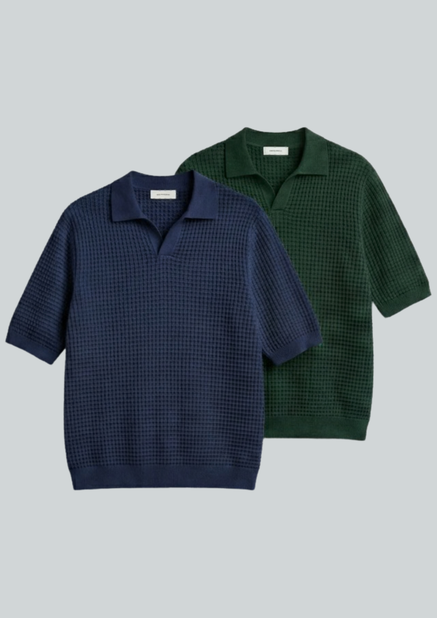 2 Piece Waffle Knit Polo T-Shirt (Navy Blue – Bottle Green)