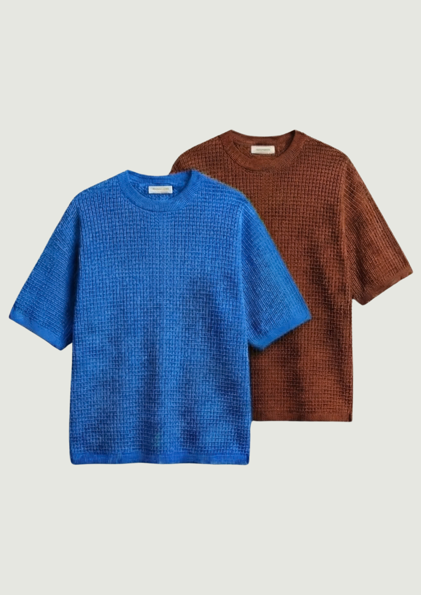 Pack of 2 – Waffle Knit Oversized Tees - (Dodger Blue – Rust)