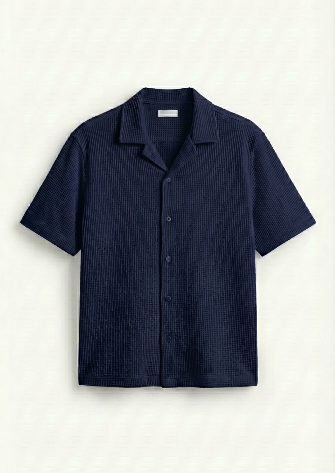 Pack Of 2 Waffle Knit Cuben Collar Shirt -(Navy Blue – Brown)