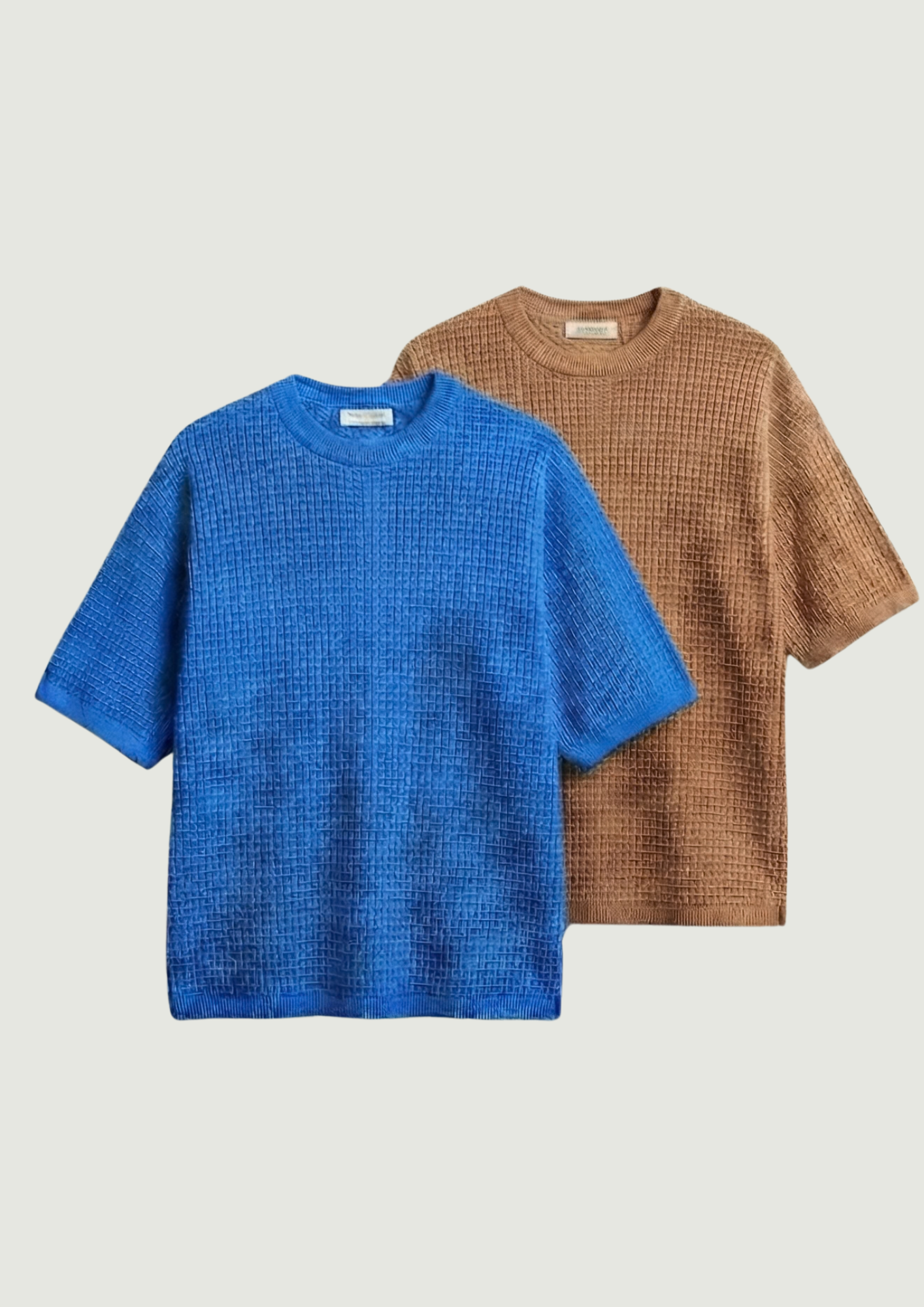 Pack of 2 – Waffle Knit Oversized Tees - (Dodger Blue – Desert Sand)