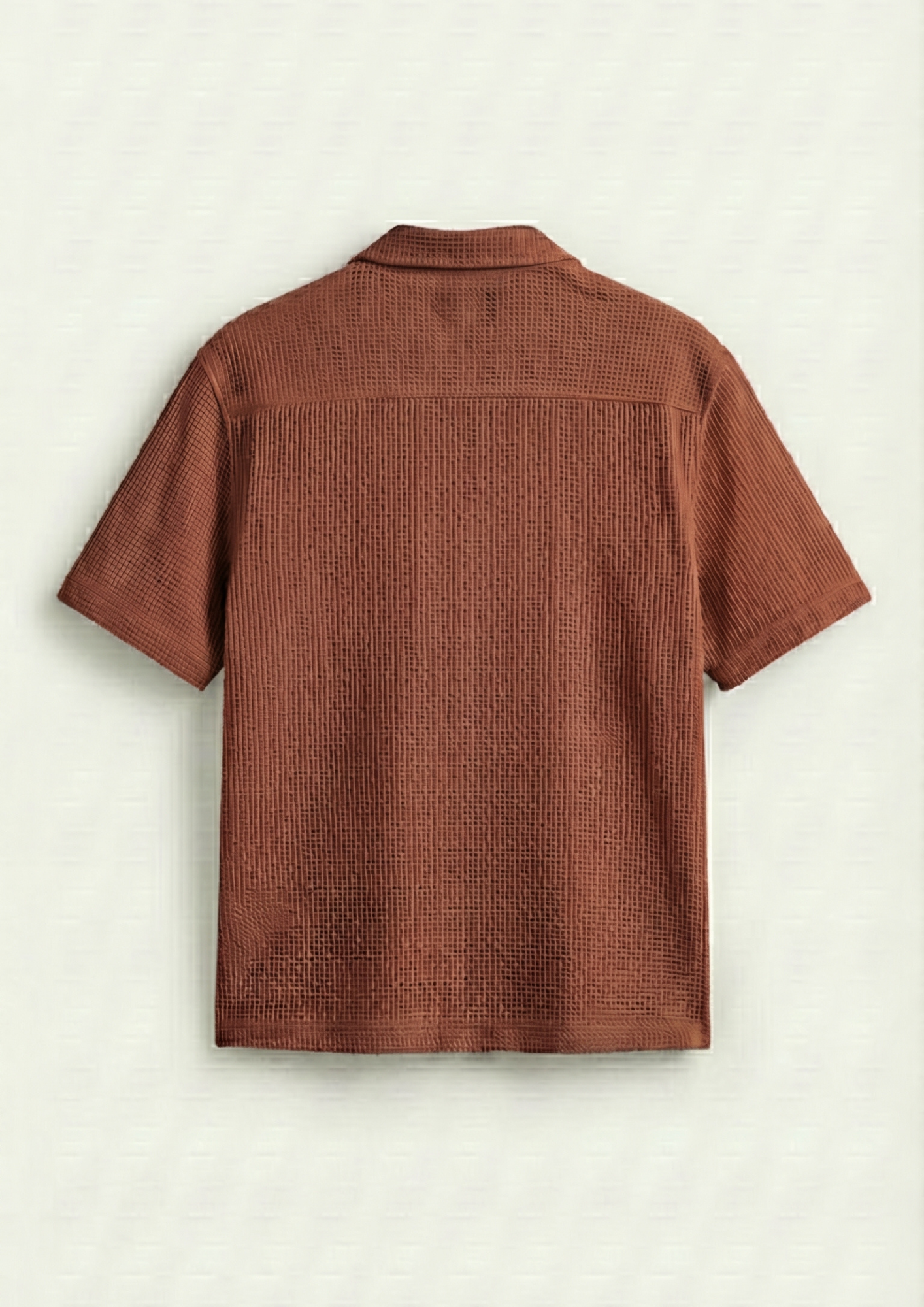 Waffle Knit Cuben Collar Shirt - Rust