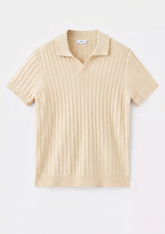 Cream Premium Ribbed Knit Polo