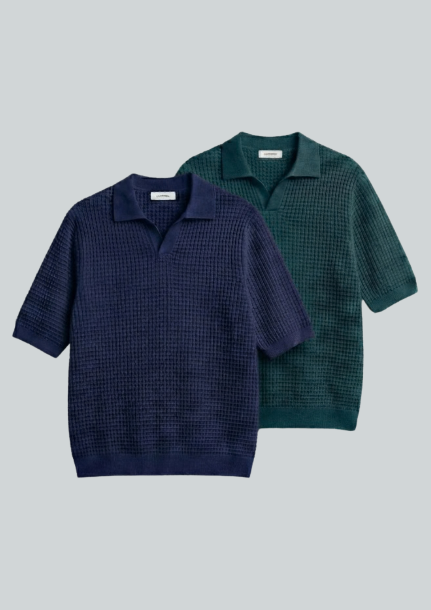 2 Piece Waffle Knit Polo T-Shirt (Navy Blue – Dark Teal)