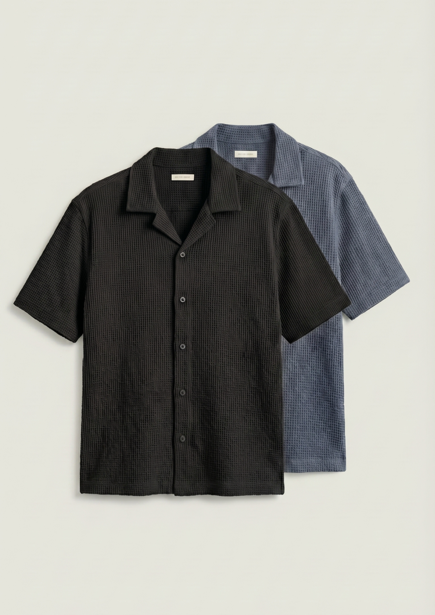 Pack Of 2 Waffle Knit Cuben Collar Shirt - (Black – Steel Gray)