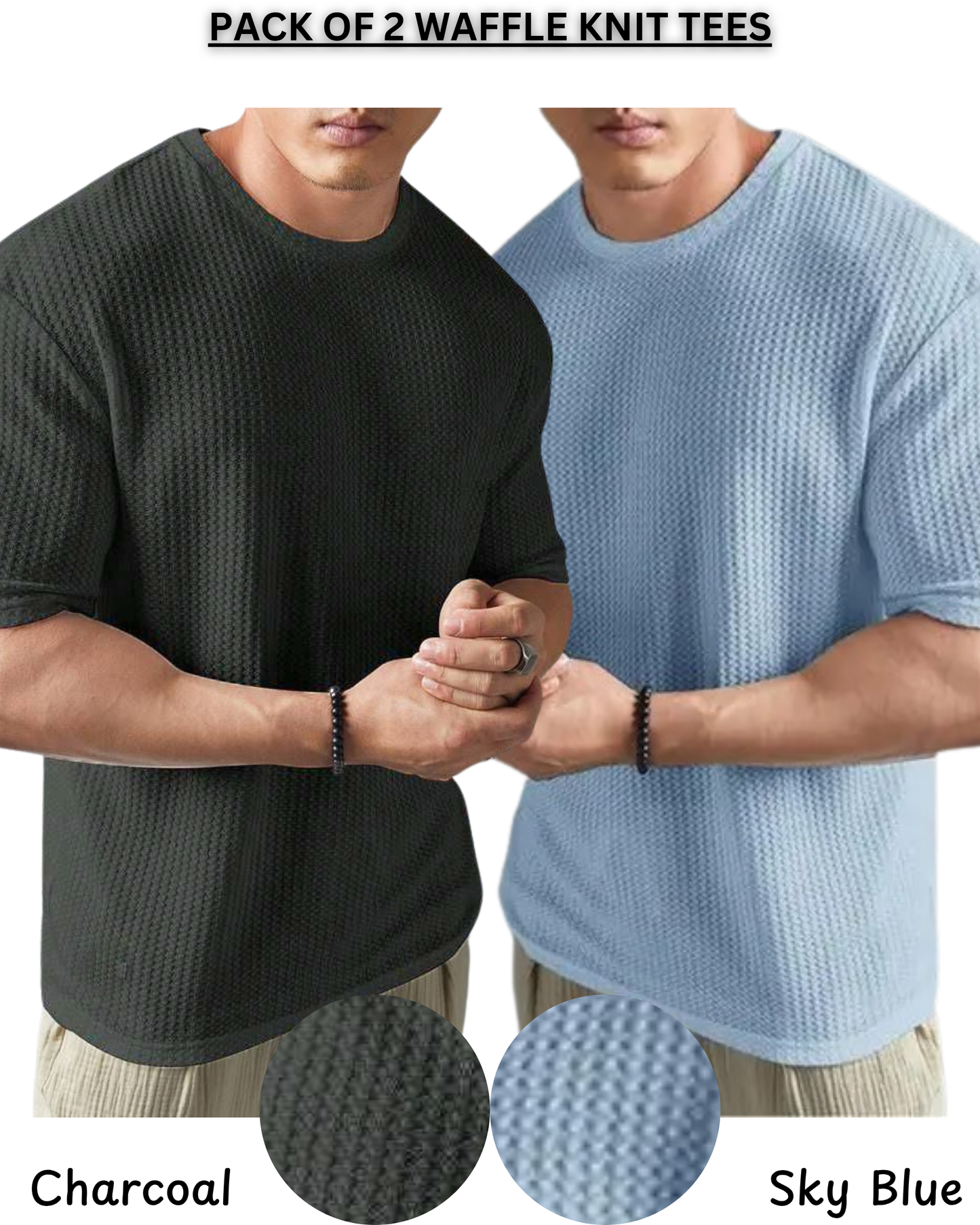 Pack of 2 – Waffle Knit Tees (Charcoal & Sky Blue)