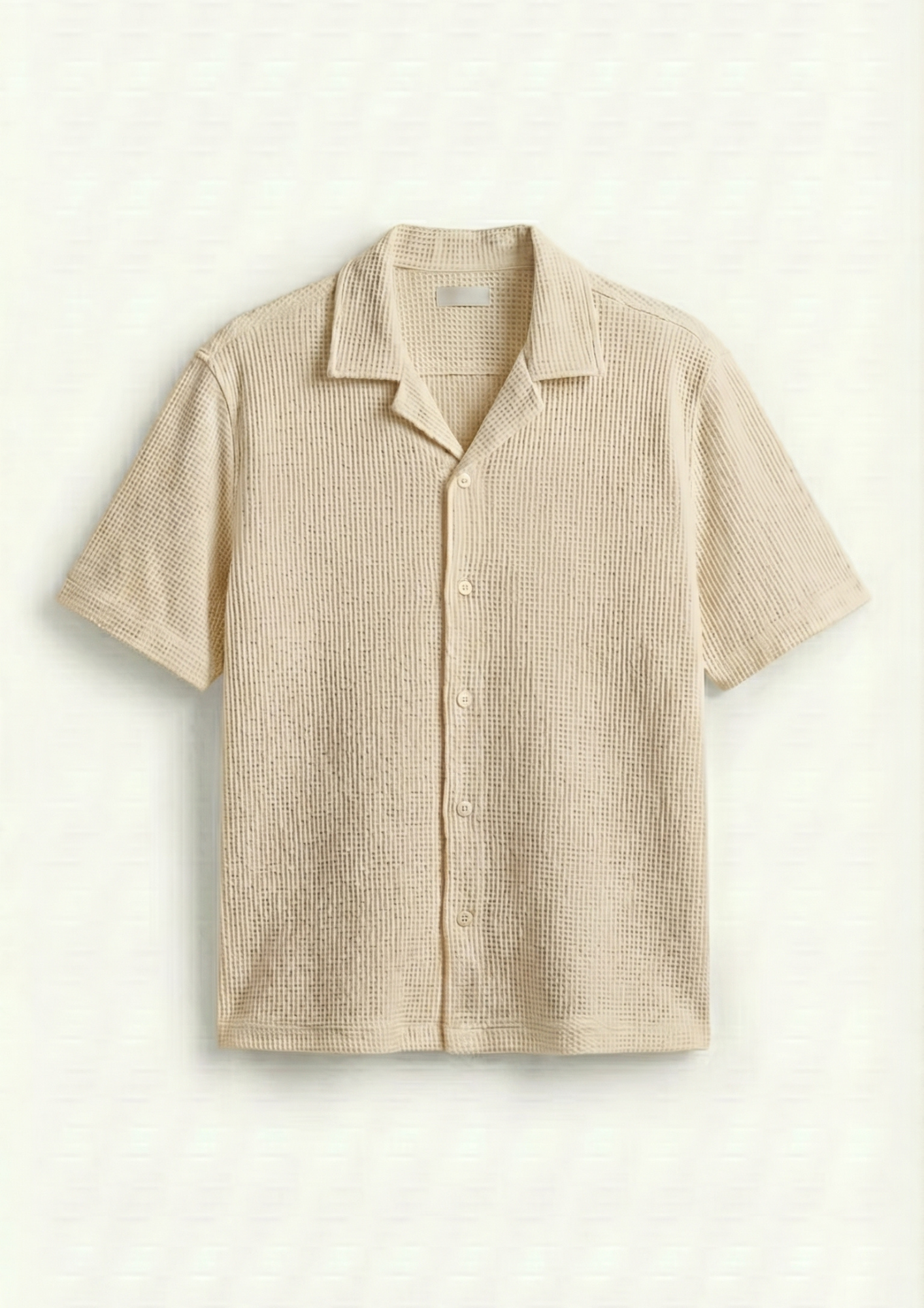 Waffle Knit Cuben Collar Shirt - cream
