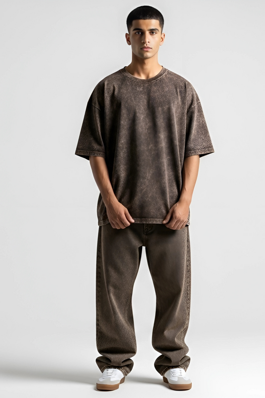Brown Washed Oversized Tshirt
