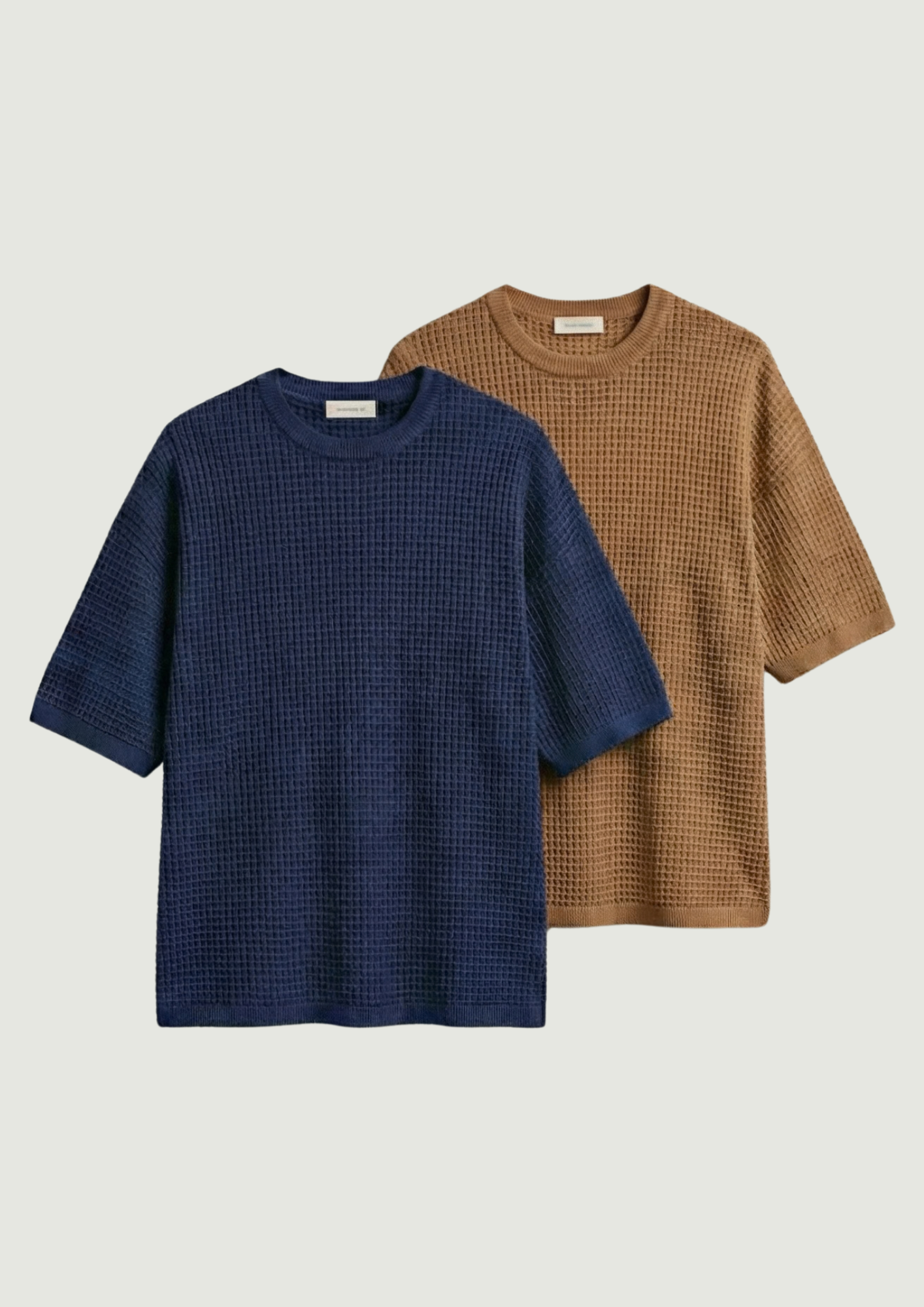 Pack of 2 – Waffle Knit Oversized Tees - (Navy Blue – Brown)