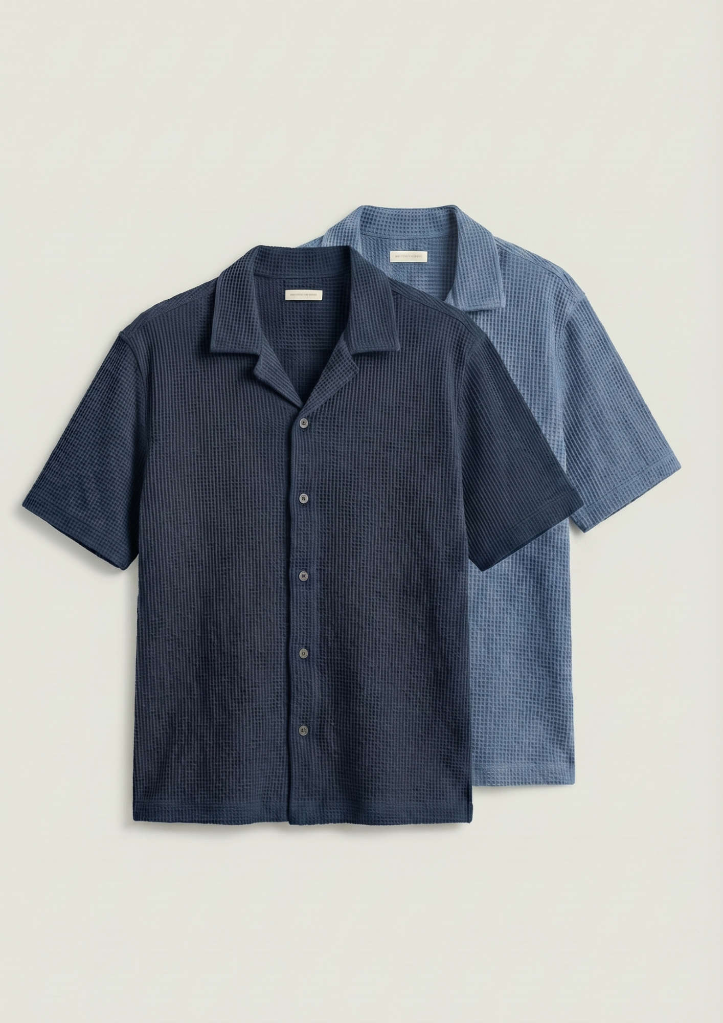 Pack Of 2 Waffle Knit Cuben Collar Shirt -(Navy Blue – Steel Blue)