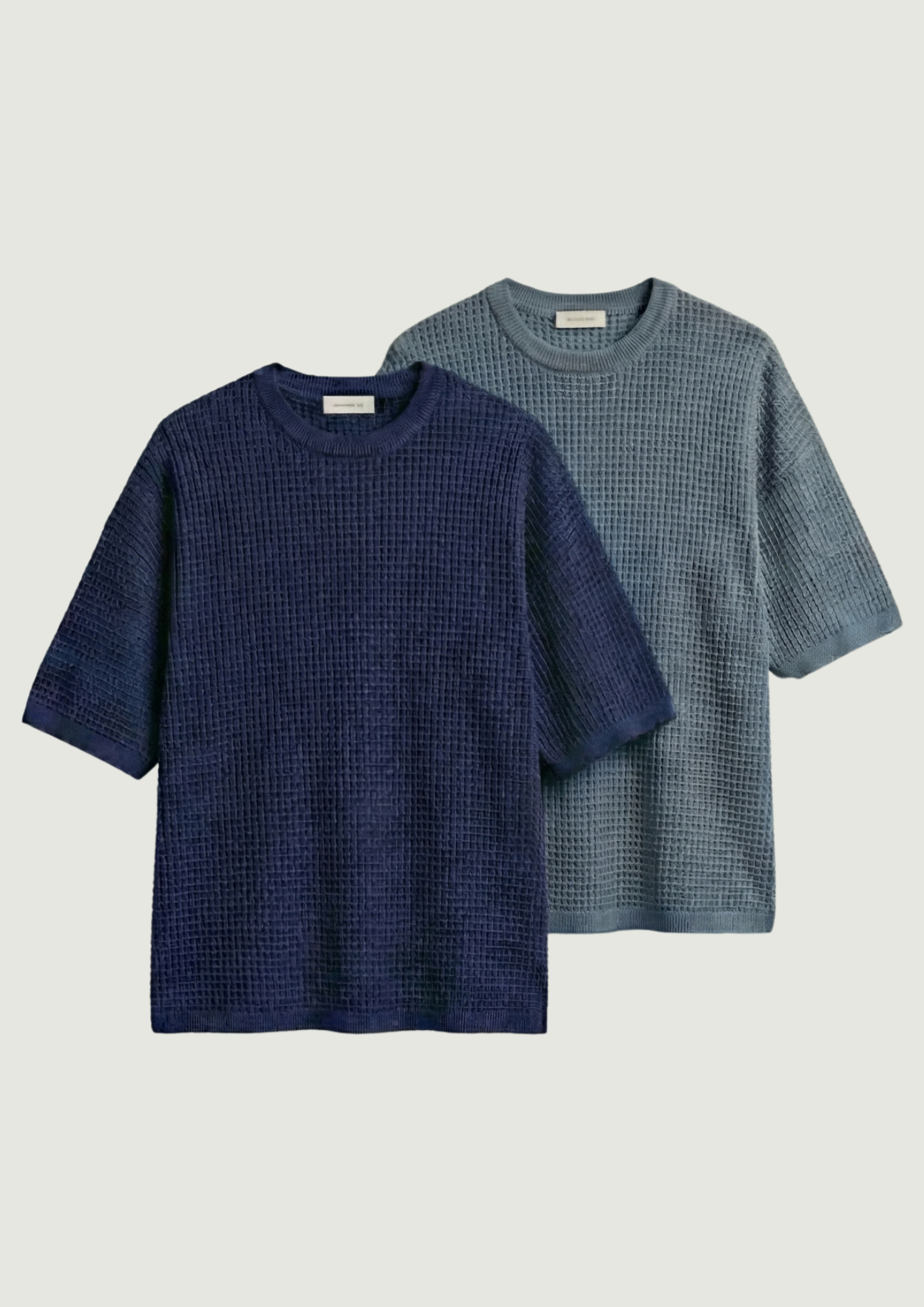 Pack of 2 – Waffle Knit Oversized Tees - (Navy Blue – Steel Gray)