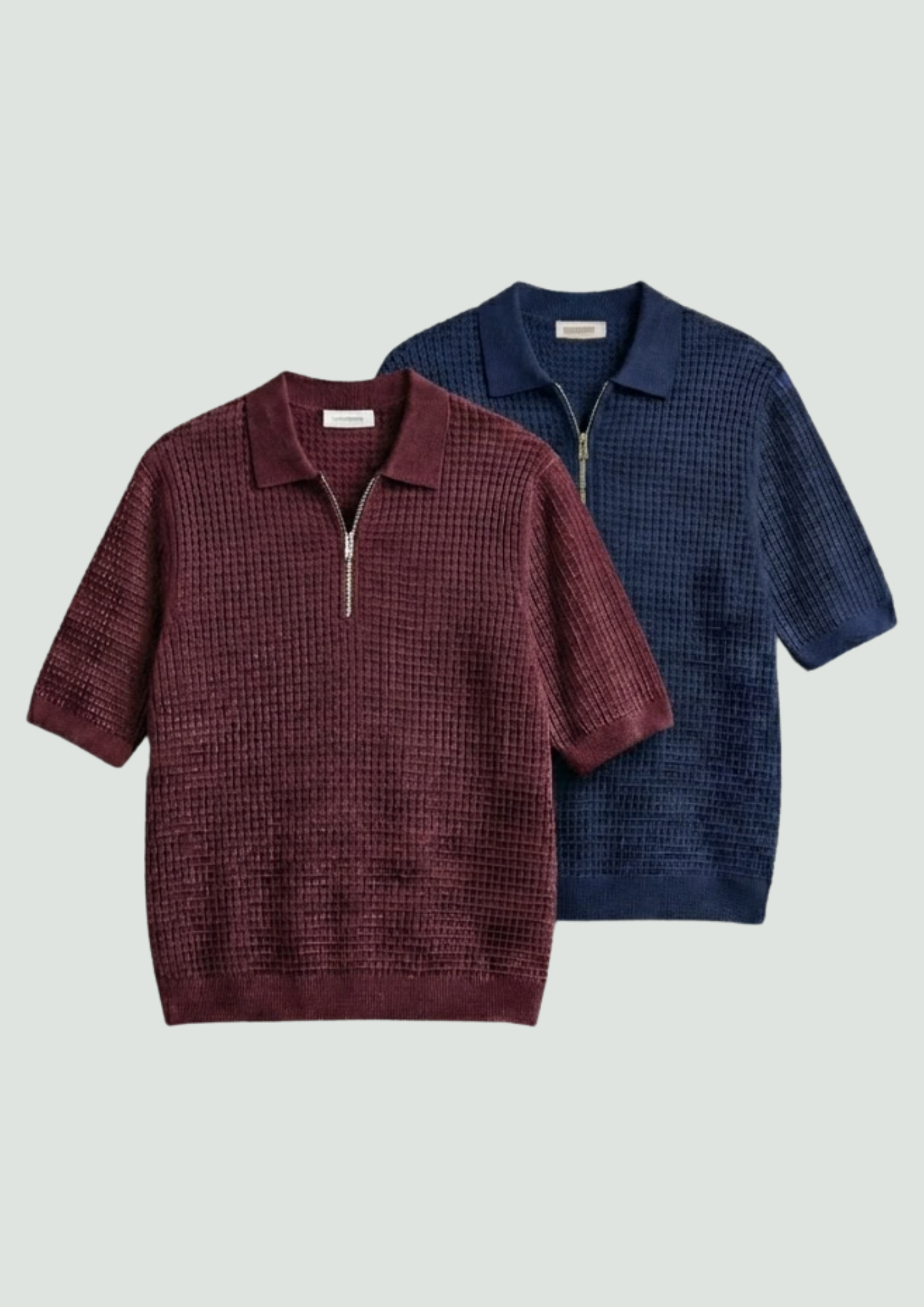 Pack of 2 – Waffle Knit Zipper Polo - (Navy Blue – Maroon)