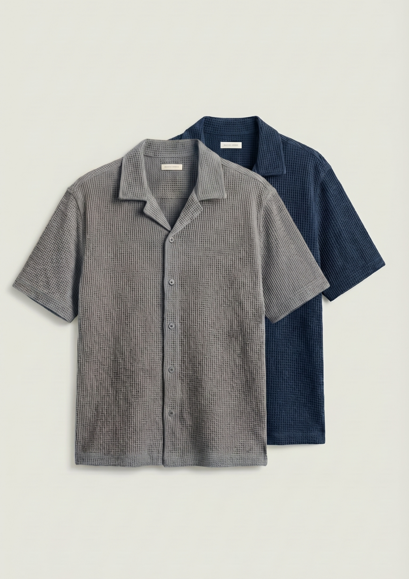 Pack Of 2 Waffle Knit Cuben Collar Shirt -(Navy Blue – Steel Gray)
