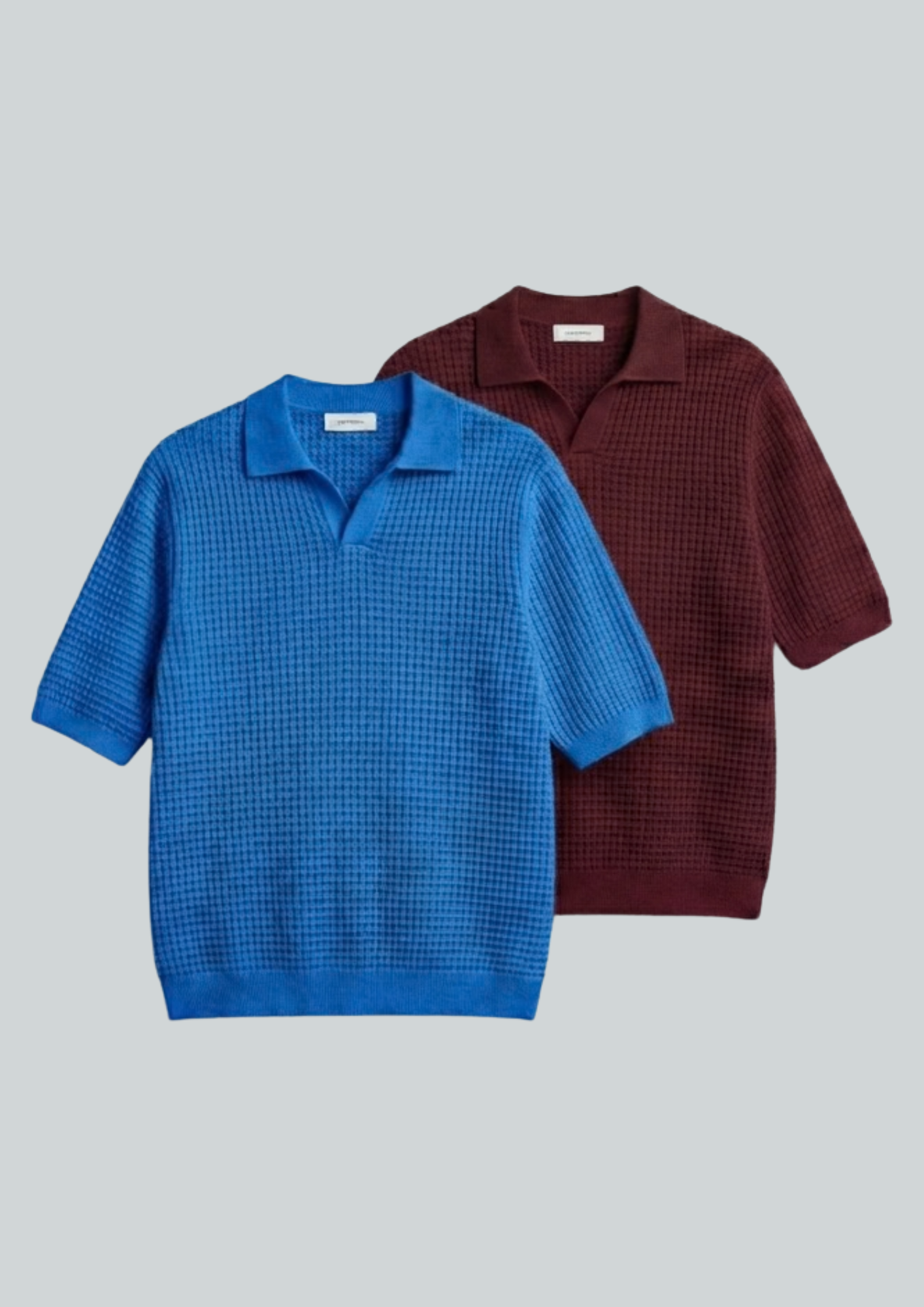 2 Piece Waffle Knit Polo T-Shirt (Dodger Blue – Maroon)