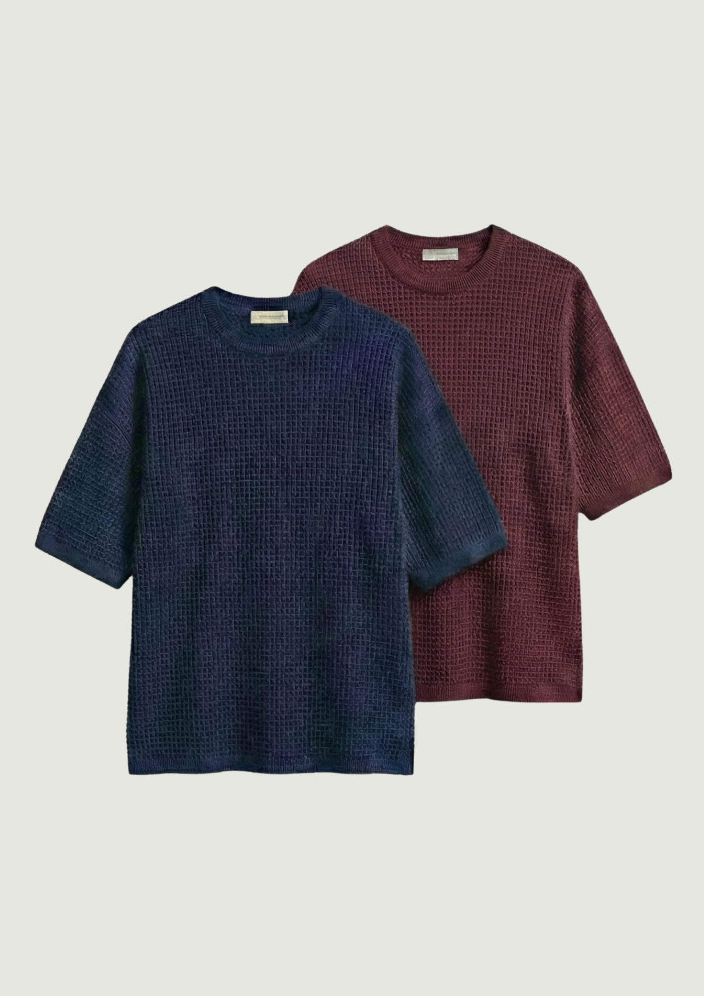Pack of 2 – Waffle Knit Oversized Tees - (Navy Blue – Maroon)