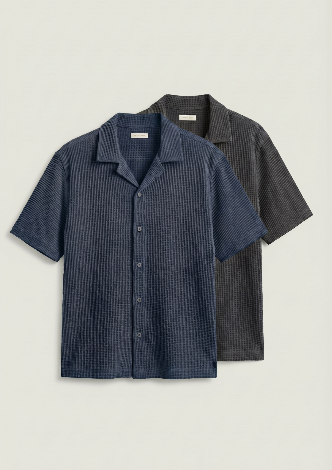 Pack Of 2 Waffle Knit Cuben Collar Shirt -(Navy Blue – Charcoal)