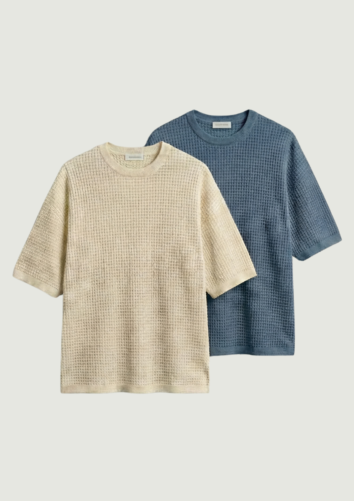 Pack of 2 – Waffle Knit Oversized Tees - (Cream – Steel Blue)