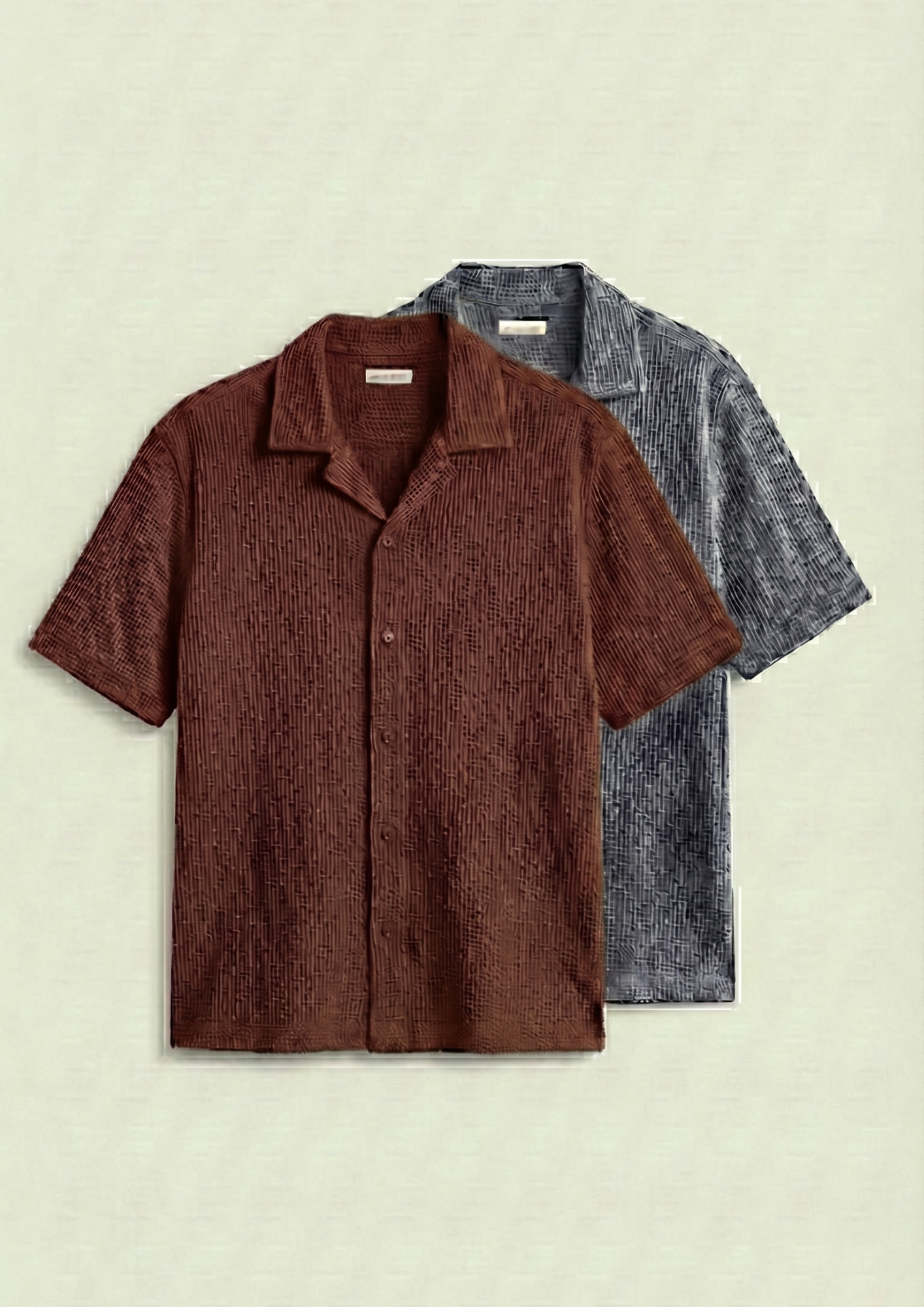 Pack Of 2 Waffle Knit Cuben Collar Shirt -(Brown – Steel Gray)