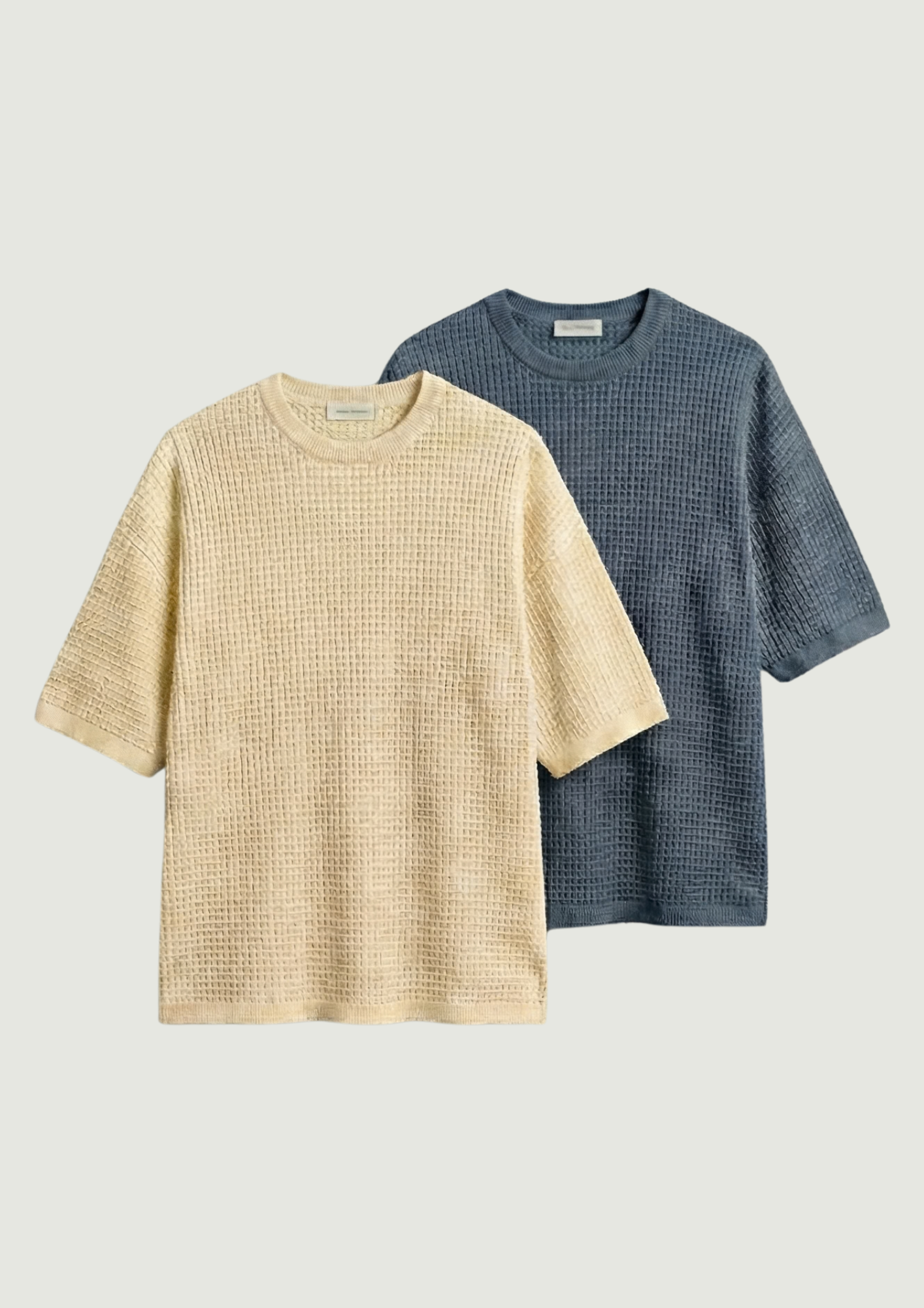 Pack of 2 – Waffle Knit Oversized Tees - (Cream – Steel Gray)