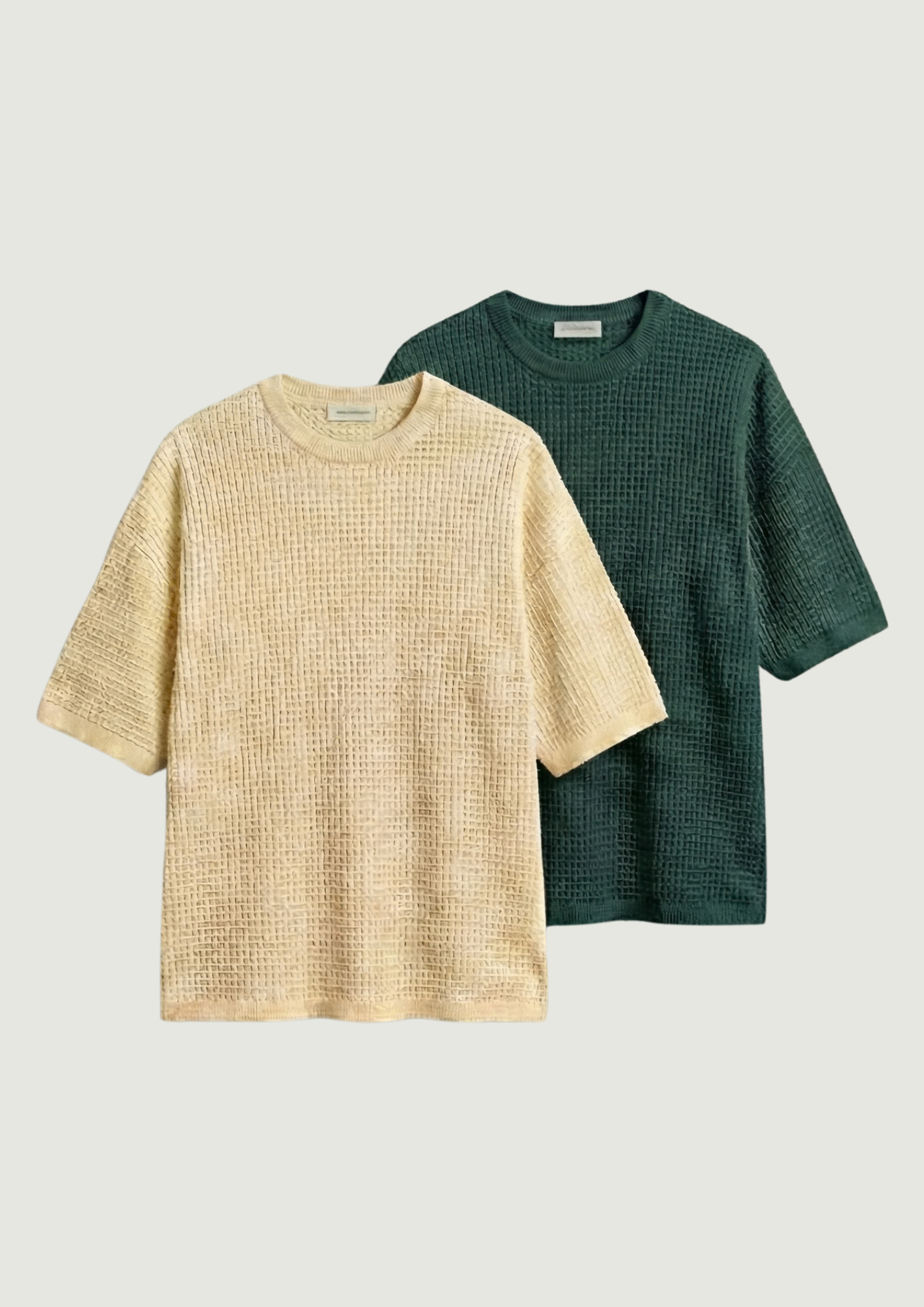 Pack of 2 – Waffle Knit Oversized Tees - (Cream – Bottle Green)