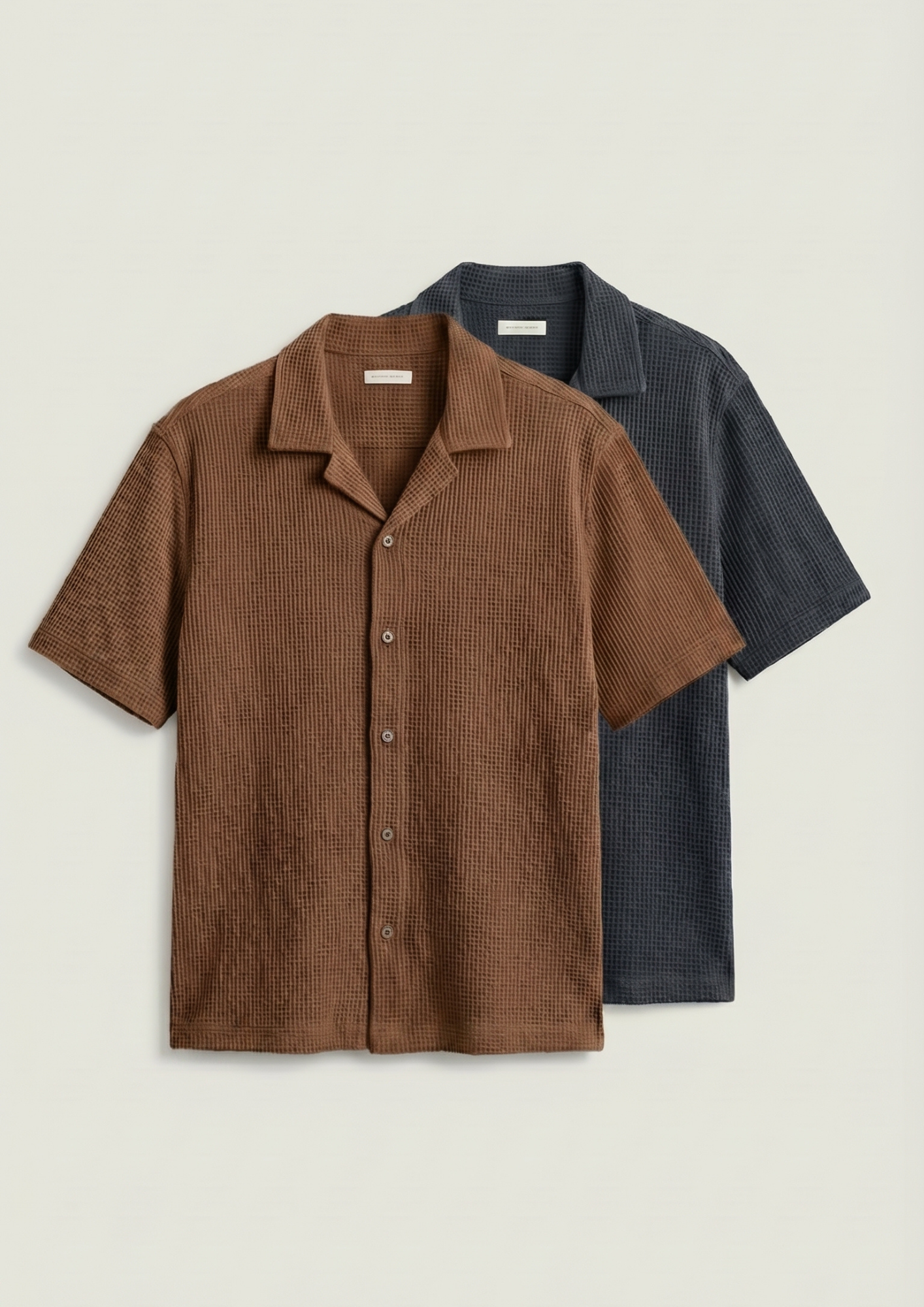 Pack Of 2 Waffle Knit Cuben Collar Shirt -(Brown – Charcoal)