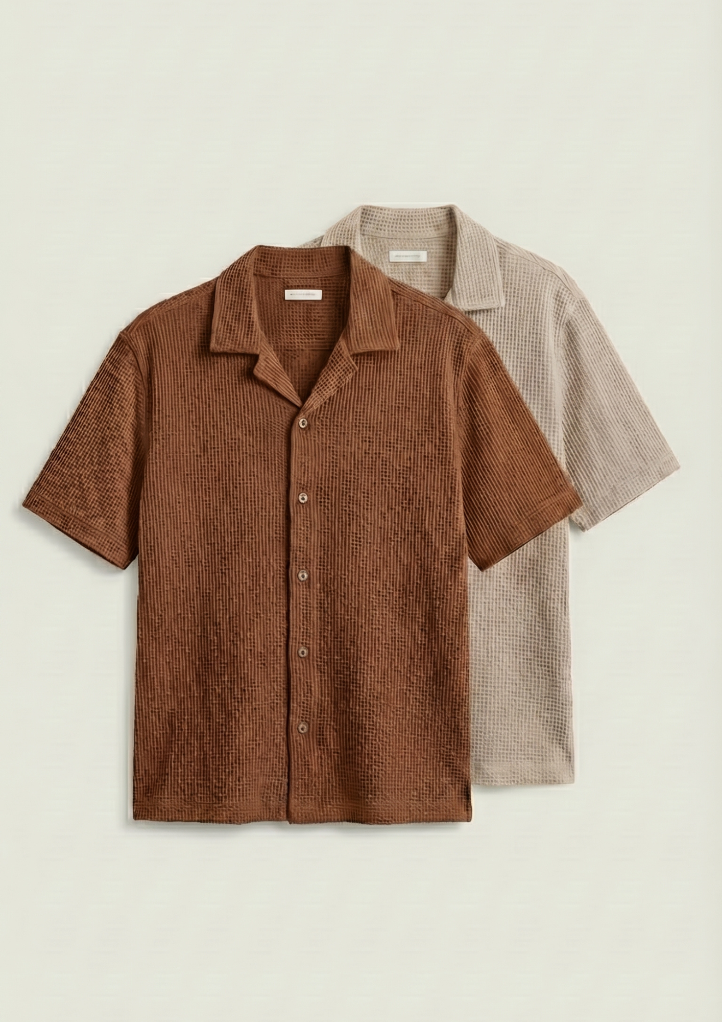 Pack Of 2 Waffle Knit Cuben Collar Shirt -(Brown – Desert Sand)