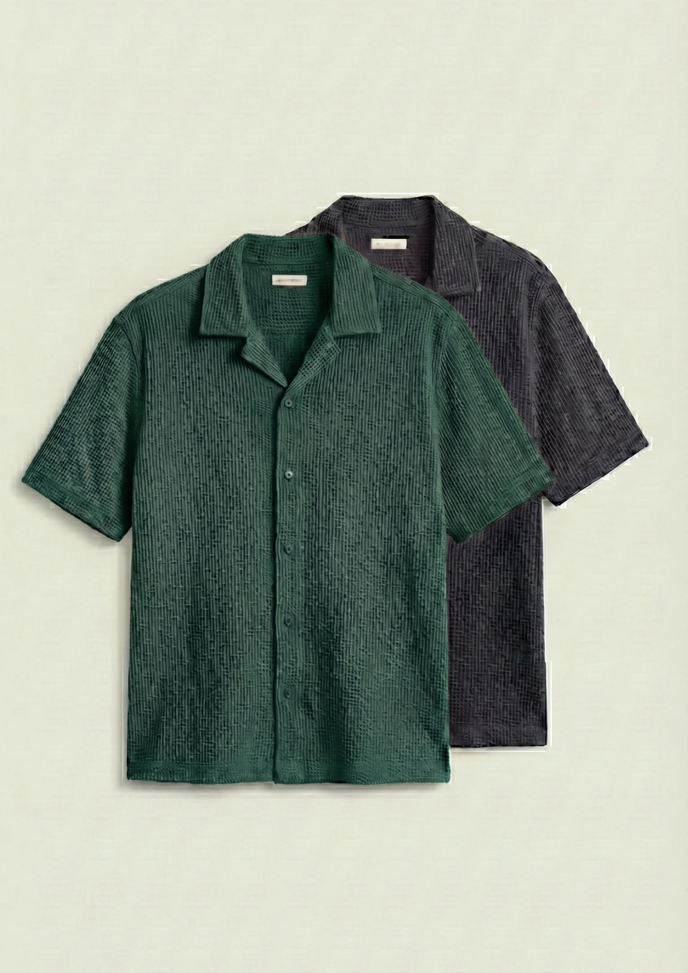 Pack Of 2 Waffle Knit Cuben Collar Shirt -(Bottle Green – Charcoal)