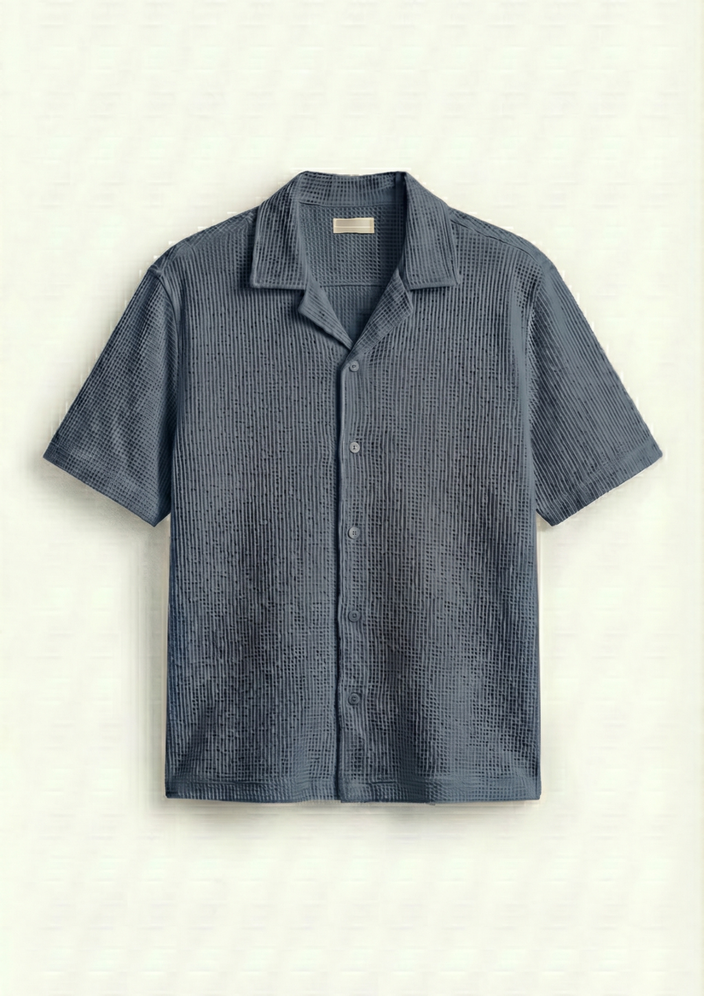 Pack Of 2 Waffle Knit Cuben Collar Shirt -(Brown – Steel Blue)
