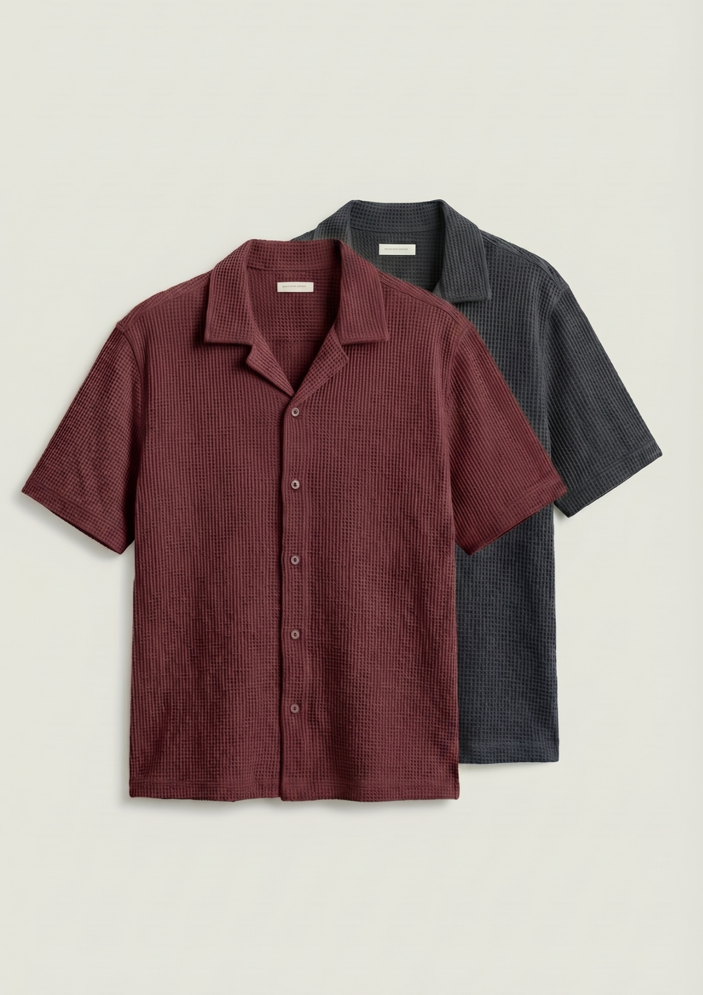 Pack Of 2 Waffle Knit Cuben Collar Shirt -(Maroon – Charcoal)