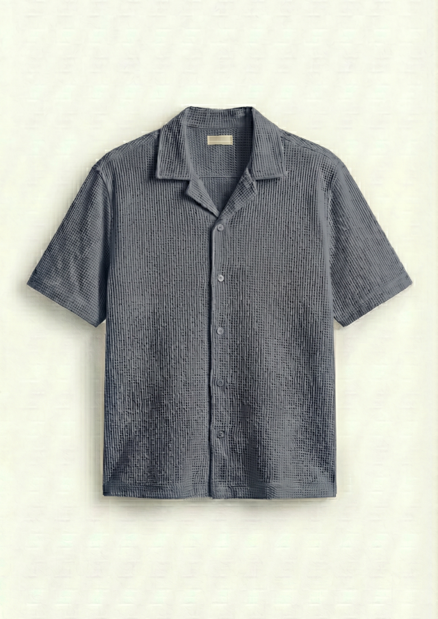 Waffle Knit Cuben Collar Shirt - steel gray