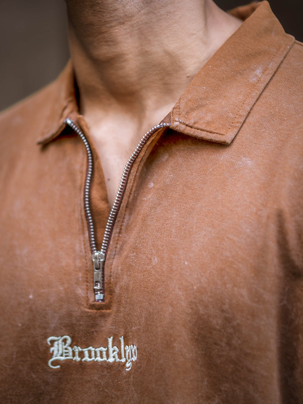 Washed Brooklyn Brown Half Sleeve Polo T-Shirt